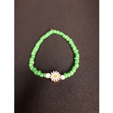Yeşil Mini Boncuklu Papatya Bileklik El Yapımı Yazlık Tasarım