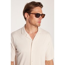 Erkek Relax Fit Modal Kumaş Örme Premium Seri Kısa Kol Apaş Yaka taş Gömlek