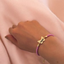 Archin Bal Maske Temalı 14 Ayar Altın Plakalı Pembe Derili Kelebek Motifli Hediye Bileklik-455SEMBOL