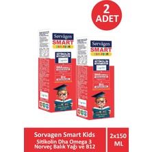 Asfstore Sorvagen Smart Kids Sıvı Form Sitikolin Dha Omega 3 Norveç Balık Yağı ve B12 150 ml 2 Adet