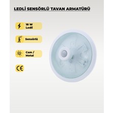 18W Ledli Sensörlü Tavan Armatürü 6500K Beyaz Işık -  Cam / Metal