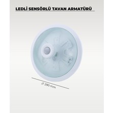 18W Ledli Sensörlü Tavan Armatürü 6500K Beyaz Işık -  Cam / Metal