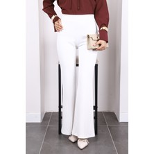 Ekru Yüksek Bel Çimalı Ispanyol Pantolon