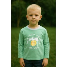 Erkek Çocuk %100 Pamuk Baskılı Uzun Kollu Tişört - Mint (3-4 Yaş 8-9 Yaş)