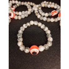 Doğal Taşlı Nazar Boncuklu Bileklik Mermer Desenli El Yapımı Bileklik