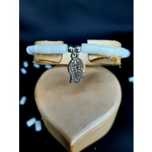 Doğal Taşlı Metal Uç Detaylı El Yapımı Bileklik – Beyaz