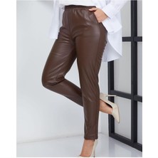 Kadın Beli Lastikli Deri Pantolon