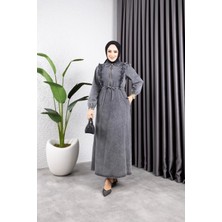 Kadın Fır Fırlı Belden Bağlamalı Denim Kot Elbise