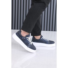 Lacivert Madrid Model Erkek Casual Spor Ayakkabı Çift Tokalı Ortopedik Tabanlı