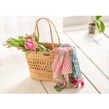 AtanDu Home El Yapımı Doğal Hasır Plaj Çantası | Büyük Boy 44x30 cm | Çok Amaçlı Yazlık Çanta | Kadın El Çantası