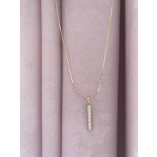 Xuping Jewelry 14 Ayar Altın Kaplama Zirkon Taşlı Dikdörtgen Kolye