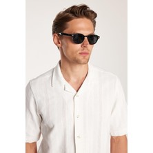 Erkek Regular Fit Klasik Kesim %100 Pamuk Keten Efekt Kısa Kollu Spor Apaş Yaka beyaz Gömlek