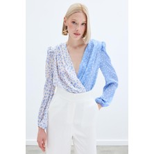 Kruvaze Desenli Bodysuit - Bebemavi Ekru