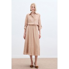 Kraşlı Kloş  Etek - Pudra