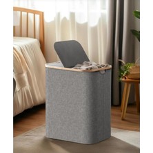 Mien Bambu Kenarlı Kumaş Katlanabilir 70 Lt Çamaşır Sepeti 44X33X60 6K04