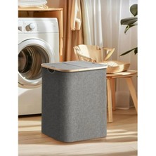Mien Bambu Kenarlı Kumaş Katlanabilir 70 Lt Çamaşır Sepeti 44X33X60 6K04