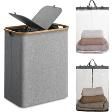 Mien Bambu Kenarlı Kumaş Katlanabilir 70 Lt Çamaşır Sepeti 44X33X60 6K04