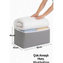 Bamer Home Tekstil 4’lü Büyük Boy Hurç Seti 95x43x40cm - Yorgan Battaniye Saklama - Fermuarlı Kumaş Hurç (Gri)