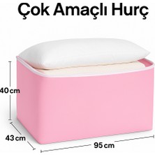 Bamer Home Tekstil Büyük Boy Hurç 95x43x40cm - Yorgan Battaniye Saklama - Fermuarlı Kumaş Hurç (Pembe)