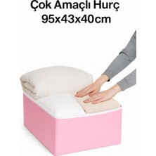 Bamer Home Tekstil Büyük Boy Hurç 95x43x40cm - Yorgan Battaniye Saklama - Fermuarlı Kumaş Hurç (Pembe)