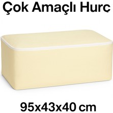 4’lü Mega Hurç Seti 95x43x40cm - Yorgan Battaniye Saklama - Fermuarlı Kumaş Hurç (Krem)