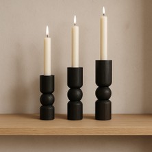 Doğal Ahşap Siyah Renk Şamdan Seti 17.5cm & 15CM & 12.5 , El Yapımı, Rustik Dekoratif 3'lü Mumluk