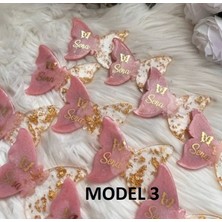 Kelebek Temalı Altın Varaklı Lila 20 Adet Epoksi Magnet – Kişiye Özel Butik Doğum Günü Hediyesi