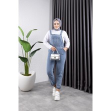 Harman Butik Kadın Cepli Askılı Kot Tulum Pamuk Polyester Karışımı Modern Tasarım Mavi