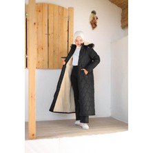 Kadın Tam Kürklü Kapüşonlu Kapitone Mont