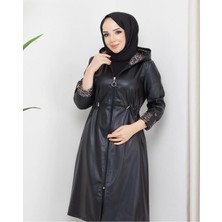 Kadın Deri Kapüşonlu Trençkot