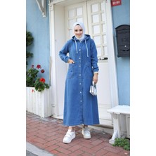 Kadın Uzun Cepli Kapüşonlu Kot Kap