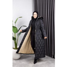 Kadın Uzun Içi Kürklü Kapişonlu Kapitone Mont