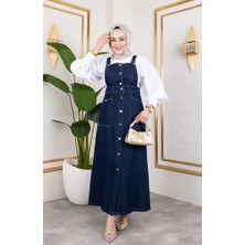 Kadın Askılı Lacivert Kot Salopet