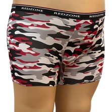 Kırmızı - Siyah - Beyaz Kamuflaj Desenli Dijital Baskılı Büyük Beden Likralı Boxer