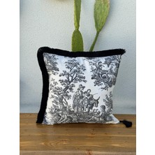 Toile De Jouy Kırlent Kılıfı Siyah