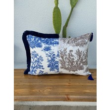 Toile De Jouy  Kırlent Kılıfı Mavi - Kahve