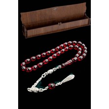 Sertifikalı Usta Işçilikli Kan Kırmızı Ateş Kehribar Tesbih Hediye Ahşap Kutulu