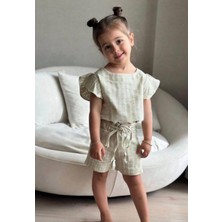 Çizgili Keten Kız Çocuk Takım