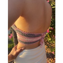 El Yapımı Örgü Pembe - Gri Ebruli Büstiyer