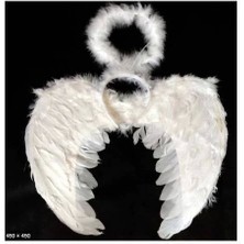 Beyaz Tüylü Bebek Melek Kanadı ve Tacı 30X45 cm