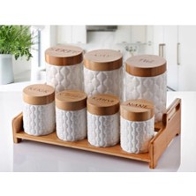 7'li Bambu Kapak Standlı Baharat Seti Model 2