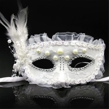 Beyaz Inci Taşlı Parti Maskesi