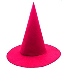Pembe Fuşya Renk Keçe Cadı Şapkası Yetişkin Çocuk Uyumlu 35X38 cm