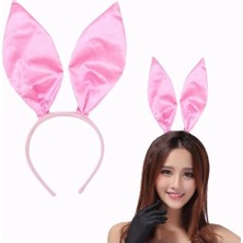 Pembe Saten Şekil Verilebilir Tavşan Kulak Taç