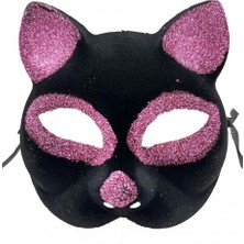 Siyah Renk Pembe Simli Kedi Maskesi