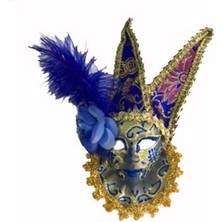 Tüylü Dekoratif Seramaik Maske Mavi Renk