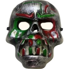 Kırmızı Kan Şeritli Dişli Dracula Kuru Kafa Maskesi Gri Renk