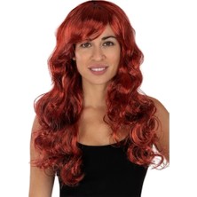 Kızıl Renk Kahküllü Dalgalı Uzun Parti Peruğu