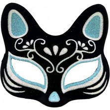 Siyah Süet Gümüş Mavi Simli Kedi Maskesi