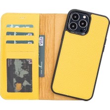 Apple iPhone 13 Pro Max Uyumlu Deri Cüzdanlı Kılıf FL12 Sarı